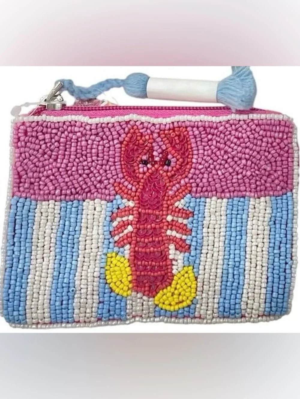 NEW America & Beyond Coastal Lobster Stripe Beaded Coin Purse